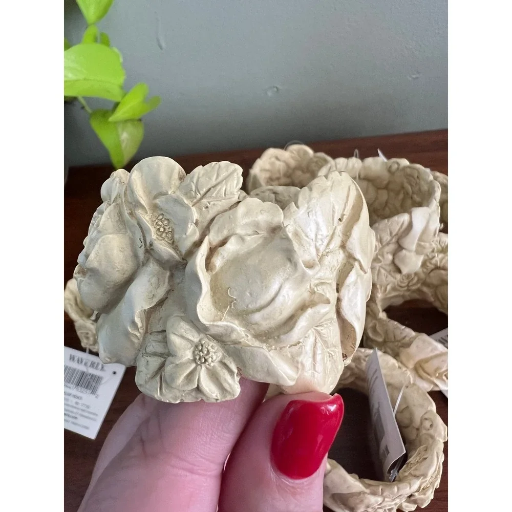Waverly Garden Room Rose Relief Napkin Rings Cream Ivory Floral Set of 10 NWT